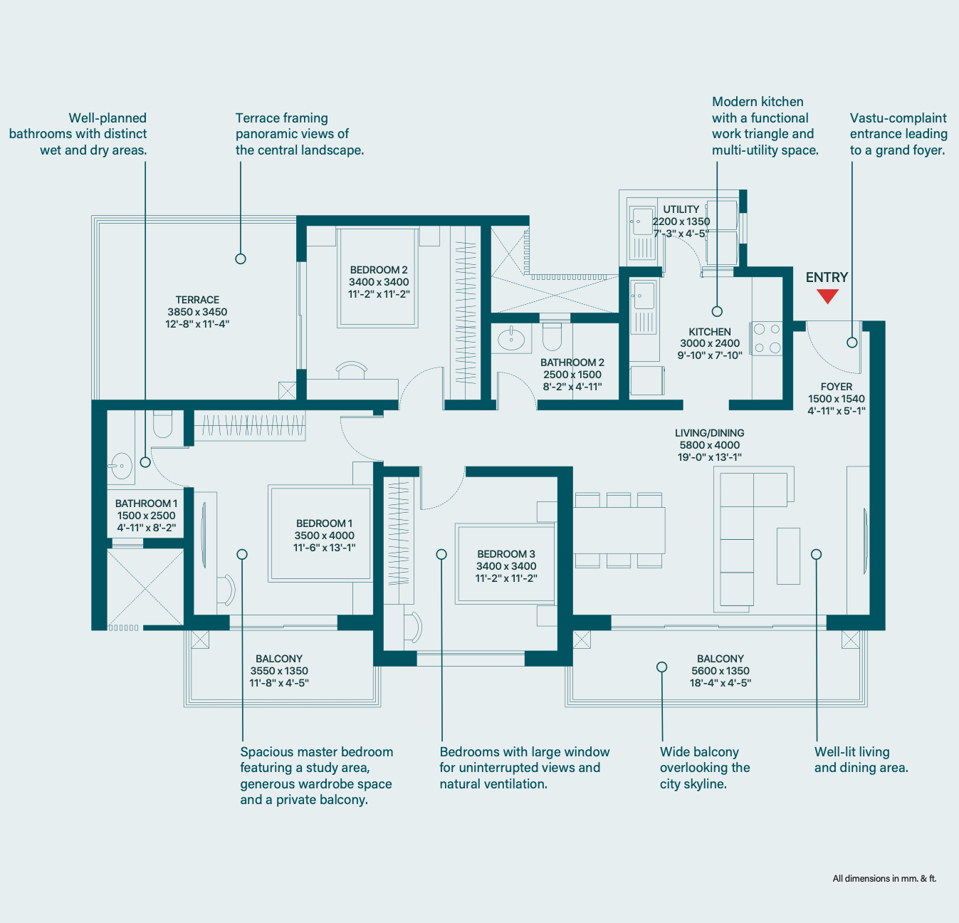SOBHA RIVANA 3BHK Floor Plan